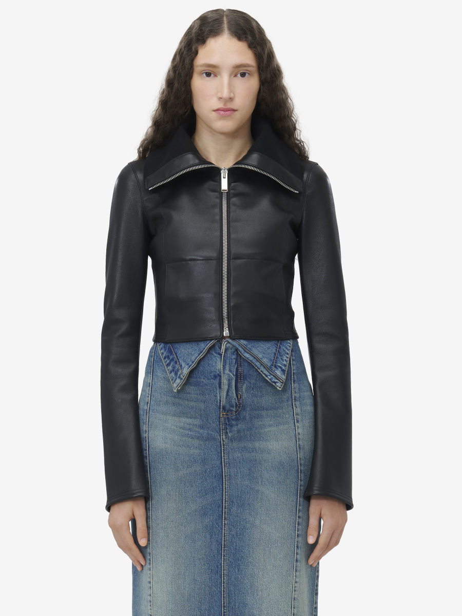 ALEXANDER MCQUEEN - Folded Collar Leather Jacket - Item 817917Q5ANU1000